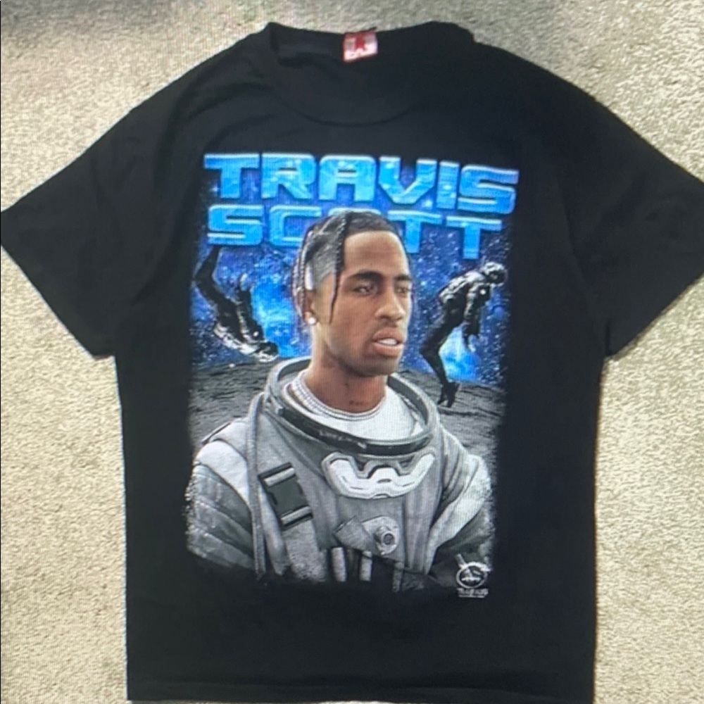 Black Graphic Tee with Blue Accents